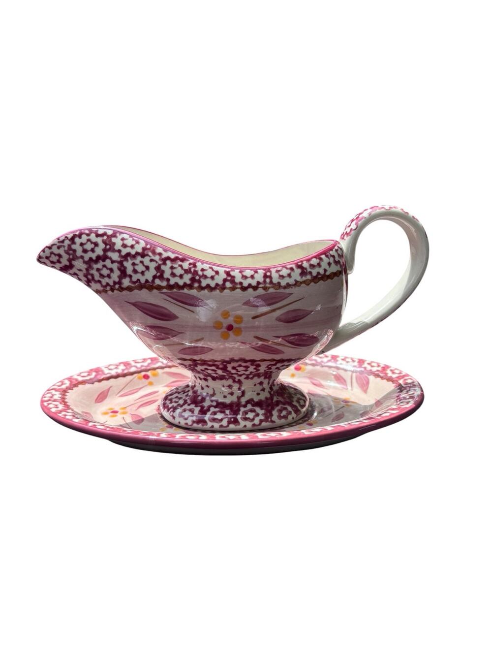 Temptations Old World Cranberry in Red Gravy Boat Set With Underplate Farmhouse